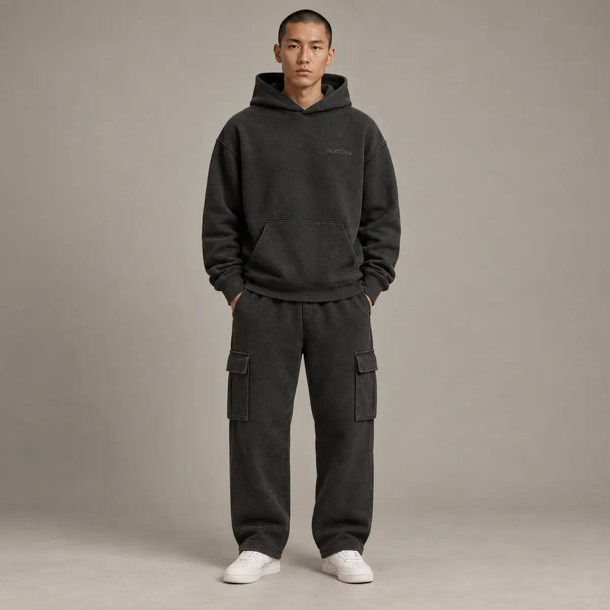 PARTOVA men's relaxed utility cargo pant in washed black