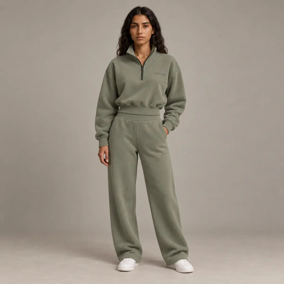 PARTOVA women's Renewal quarter-zip and wide-leg pant set in Renewal Sage